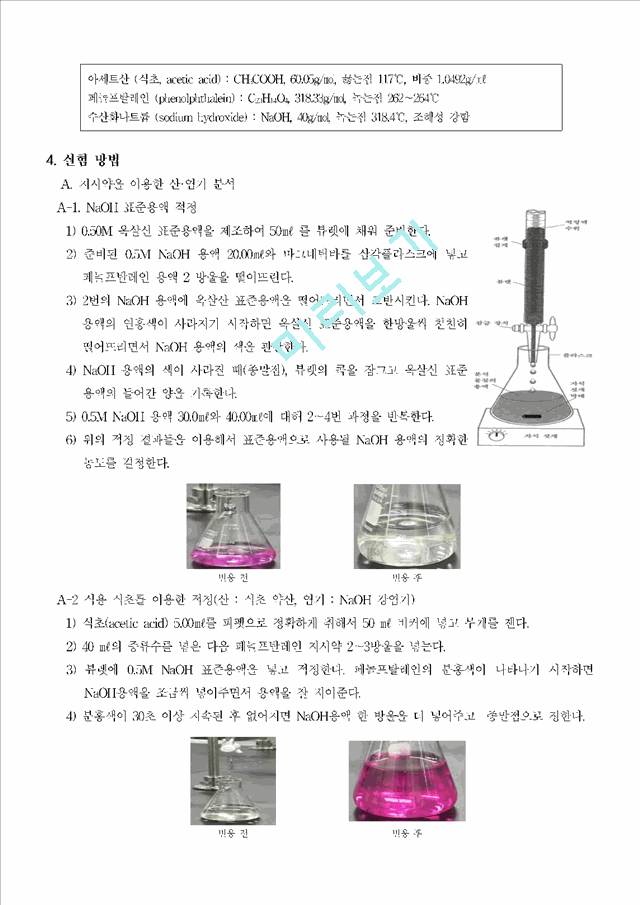 [자연과학] 생활 속의 산-염기 적정 - NAOH의 옥살산을 이용한 적정법.hwp